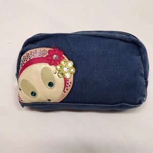 Swarovski Erika Swing Sing Shine Cosmetic Denim Jean Pouch